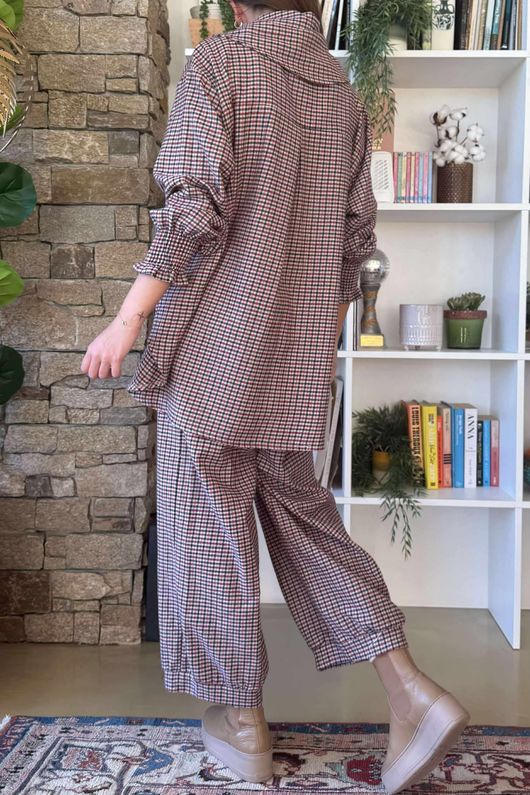 Donald Plaid Brushed Cotton Neckerchief Blouse Blackberry